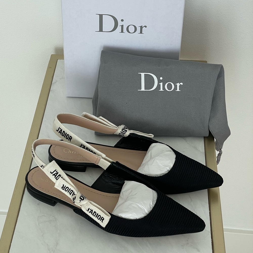 DIOR J'Adior Slingback Flat in Black Technical Fabric